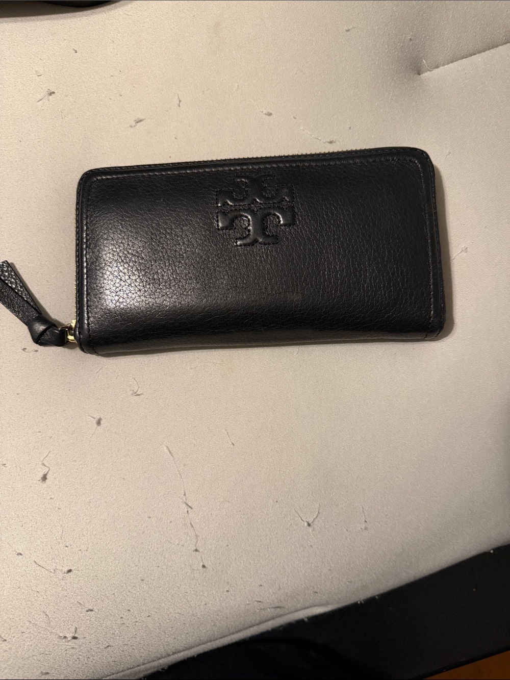 Tory Burch Black Pebbled Leather Zip Card Holder
